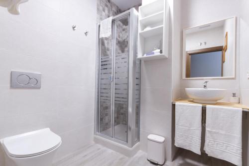 y baño con ducha, aseo y lavamanos. en A Casa Martínez B&B, en Valencia
