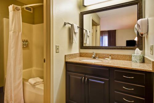 y baño con lavabo, espejo y aseo. en Staybridge Suites Middleton/Madison-West, an IHG Hotel, en Middleton