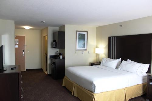 a hotel room with a large bed and a television at Holiday Inn Express Yorkton East, an IHG Hotel in Yorkton