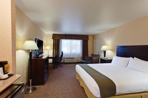 Pokój hotelowy z dużym łóżkiem i biurkiem w obiekcie Holiday Inn Express Temecula, an IHG Hotel w mieście Temecula