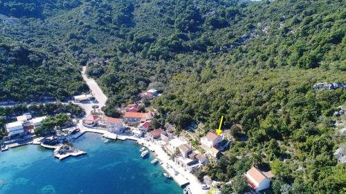 widok z powietrza na małą wyspę w wodzie w obiekcie Apartment Belin Mljet w mieście Okuklje