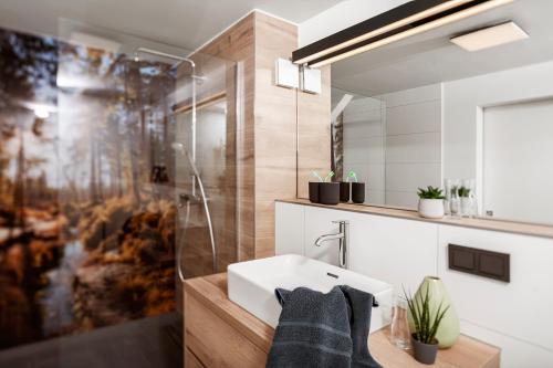 Ett badrum på Berg und Tal Hotel & Apartments
