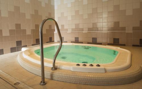 a bath tub with a faucet in a bathroom at Penzion Praděd Thamm in Zlaté Hory