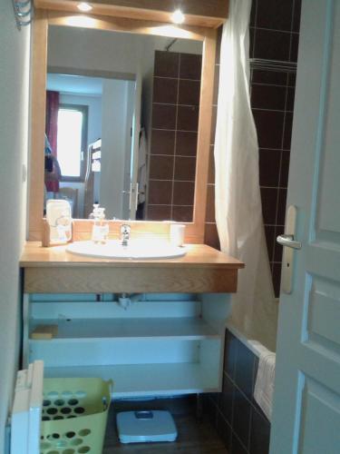 une salle de bain avec un lavabo et un miroir dans l'établissement Vos vacances à Albiez Montrond, à Albiez-Montrond