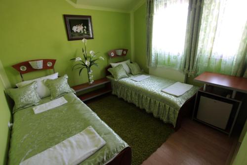 Camera verde con 2 letti e una TV di Villa Atina a Stara Pazova