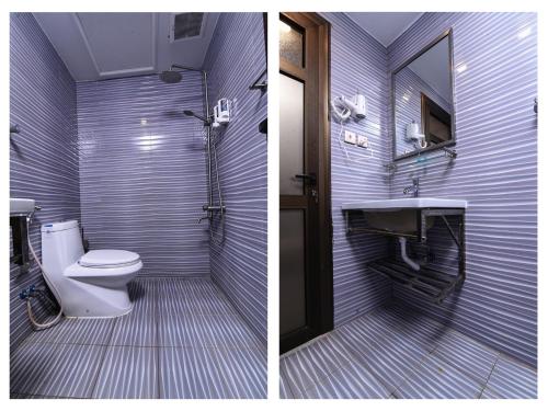 - deux photos d'une salle de bains avec toilettes et lavabo dans l'établissement Durra Taraf 1 Residential, à Dammam