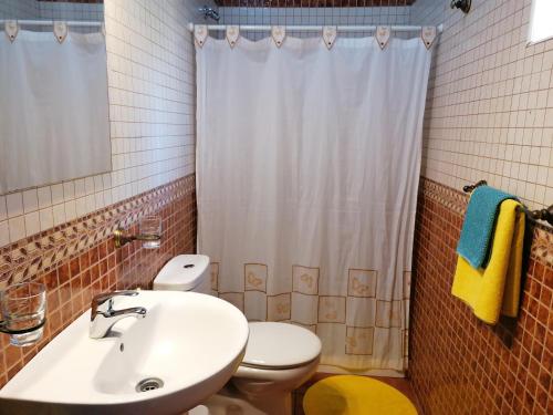 a bathroom with a white toilet and a sink at Casa Juana in Valle Gran Rey