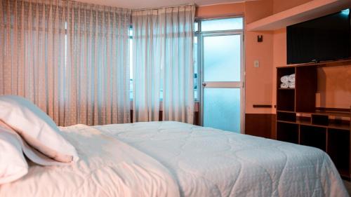 a bedroom with a bed and a flat screen tv at Hotel Princess in Ica