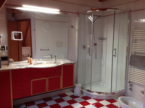 a bathroom with a shower and a sink at VILLA ROOMS in Laives