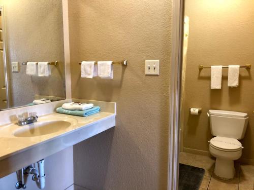 a bathroom with a sink and a toilet at Lone Star Inn & Suites in Killeen