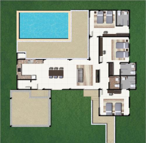 a floor plan of a house with a pool at Lady Naya Villas - SHA Extra Plus in Rawai Beach