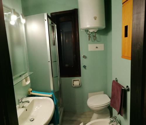 Baño pequeño con aseo y lavamanos en Residence La baita en Rivisondoli