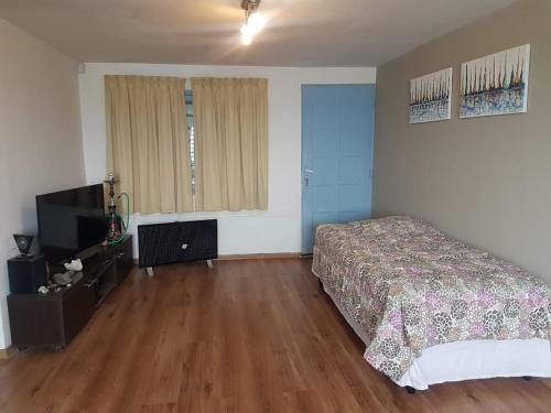 1 dormitorio con 1 cama y TV de pantalla plana en Calafate Vision en El Calafate