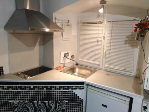 a small kitchen with a sink and a stove at Split studio Irisha in Split