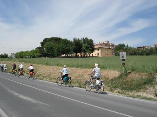 a group of people riding bikes down a road at Hotel Vega Perugia in Perugia
