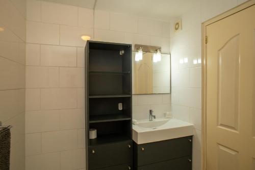 a bathroom with a sink and a mirror at Hillside Resort Bonaire in Kralendijk