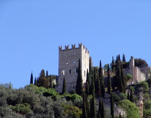 a castle on top of a hill with trees at HOODY ACTIVE & HAPPINESS HOTEL in Arco