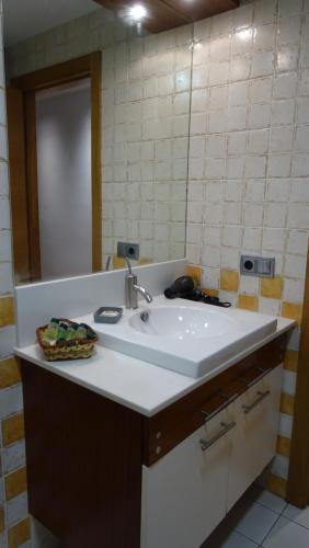 a bathroom with a sink and a mirror at Gaztanbide Apartamento rural in Ochagavía