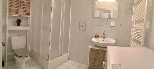 ein weißes Bad mit einem WC und einem Waschbecken in der Unterkunft Appartement Guéret in Guéret