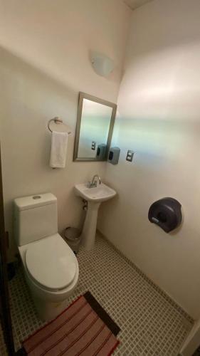 a bathroom with a toilet and a sink at Casa Ana Celia in Morelia