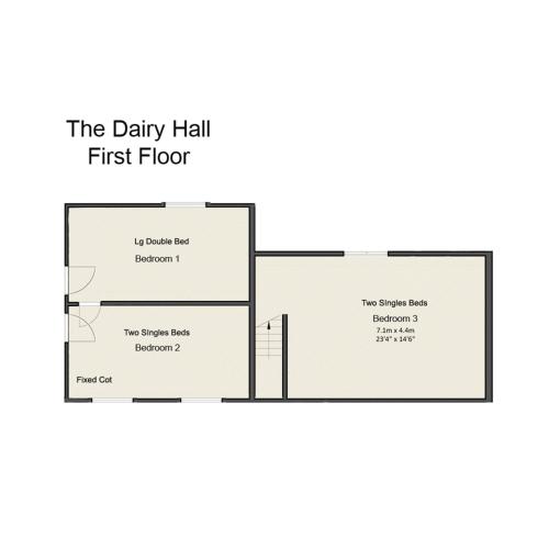 a floor plan of the dairy hall first floor at Partridge Lodge Self Catering houses in Woodbridge