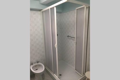 y baño con ducha y aseo. en Buenavista Olite, en Olite