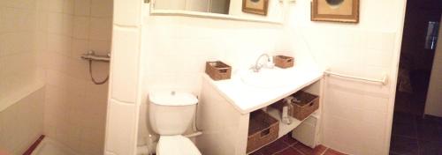 ル・グロー・ダグドにあるLe Gite de la Prunetteの白いバスルーム(洗面台、トイレ付)