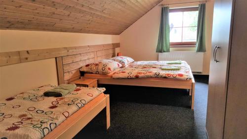 a bedroom with two beds and a window at Apartmány Sára in Tanvald
