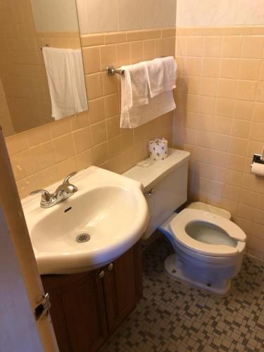 a bathroom with a white sink and a toilet at EDGEBROOK MOTEL in Chicago