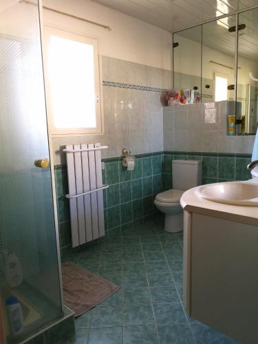 une salle de bain avec une douche, des toilettes et un lavabo dans l'établissement Maison le Pastaga, à Caromb