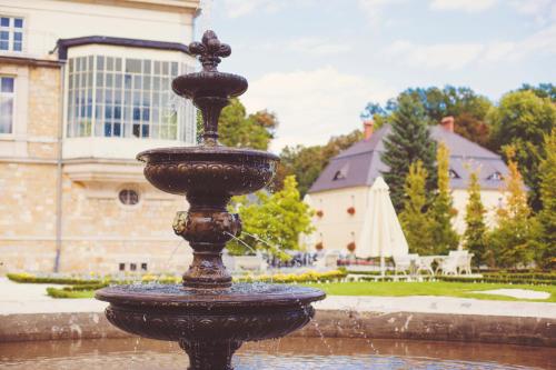 a water fountain in front of a building at Pałac Brunów - Wellness & SPA in Lwówek Śląski