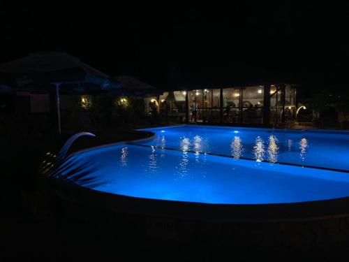 リバリツァにあるFamily Hotel Virginの- 夜間のスイミングプール(青い照明付)
