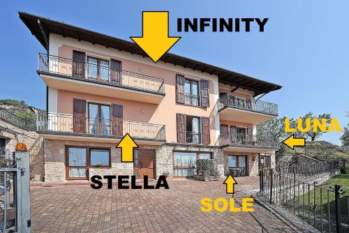 an image of a house with arrows pointing to different buildings at Infinity in Tignale
