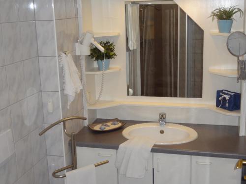a bathroom with a sink and a mirror at Haus Christine Aigen-Schlägl - Große Mühl in Aigen im Mühlkreis