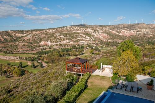 an aerial view of a house with a gazebo at Villa HERMIONA in Kouklia