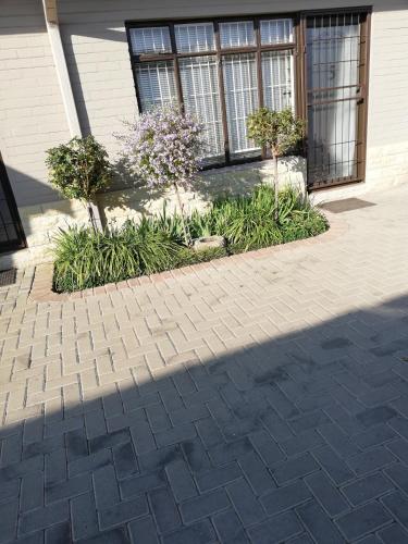 a courtyard with plants in front of a building at KIHARA GUESTHOUSE in Bethlehem