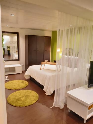 a bedroom with a bed and two rugs at STUDIO 7 in Simancas