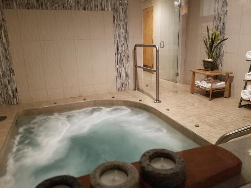 a jacuzzi tub with some tires in it at Portland Regency Hotel & Spa in Portland