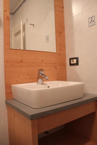 a bathroom with a sink and a mirror at Christophorus Mountain Residence in San Vigilio Di Marebbe