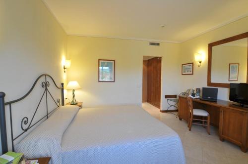 a bedroom with a bed and a desk and a television at Hotel Airone isola d'Elba in Portoferraio