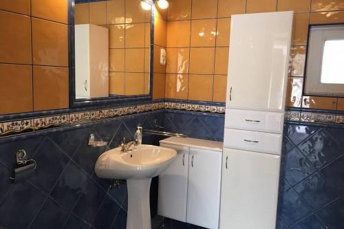 a bathroom with a sink and a mirror at Balaton Charm Cottage, Your House in Balatonfüred in Balatonfüred