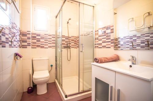 a bathroom with a shower and a toilet and a sink at Casa Cobo Exclusivo Alojamiento en Madrid in Madrid