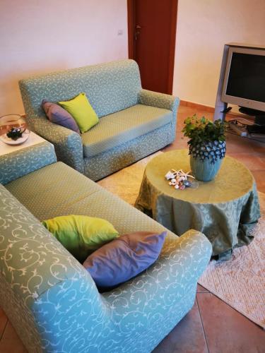 a living room with two couches and a tv at Casa Martina in Pula