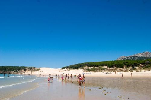 a group of people standing on a beach at LA ERA 30 in Bolonia