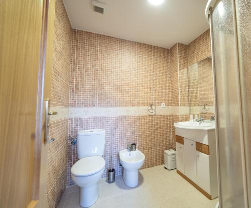 a bathroom with a toilet and a sink at Apartamento Llebre in Canillo