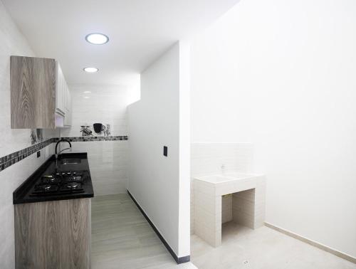 Kuchyň nebo kuchyňský kout v ubytování Hotel Palmi