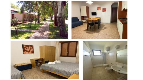een collage van vier foto's van een hotelkamer bij Villaggio La Porta del Sole in San Ferdinando