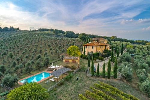 an estate in a vineyard with a swimming pool and a house at Petrolo in Bucine