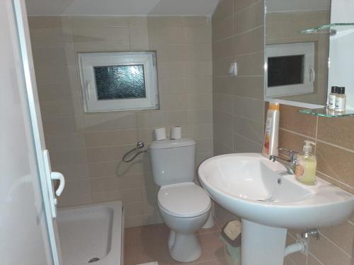 a bathroom with a white toilet and a sink at Villa Vesna in Veles