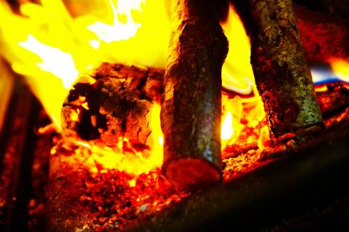a close up of a fire in a fireplace at The Lazy Fish in Cockermouth